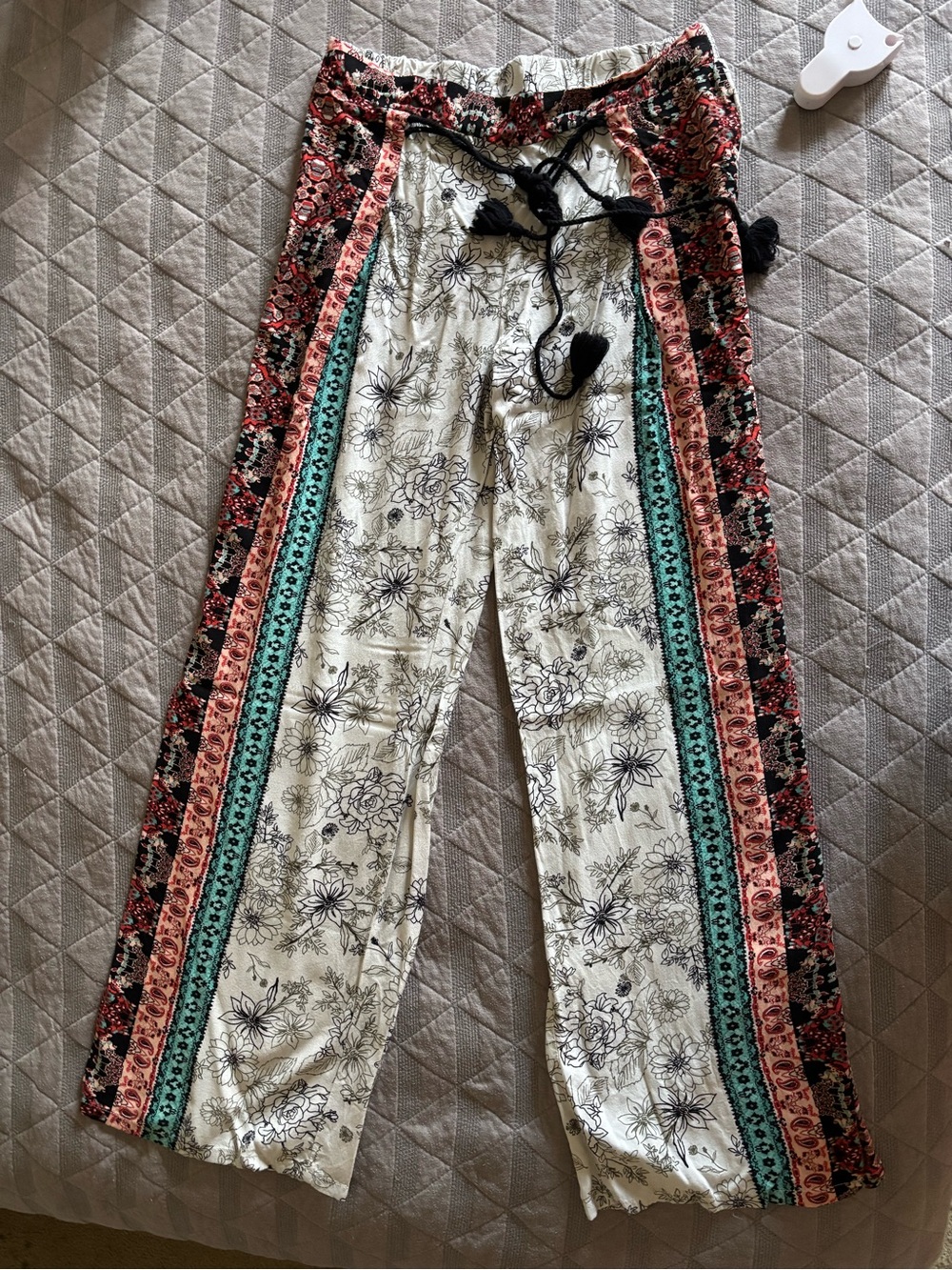 SirenLily Boho Floral Mixed Print Wide Leg Palazzo Pants Medium